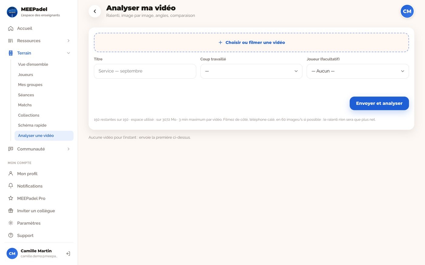 L’écran d’envoi d’une vidéo à analyser, sur ordinateur