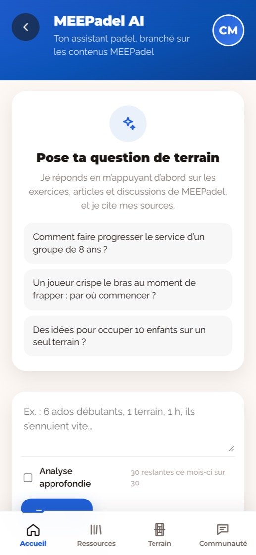 MEEPadel AI sur téléphone